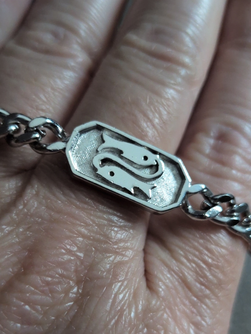 Trifari Silver-Tone Fish Motif Men's Bracelet with Subtle Green Enamel